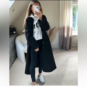 Majora Black Wool Blend Button Down Elegant Coat